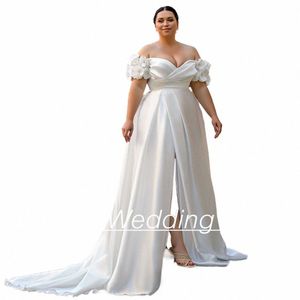 Grande taille mariage Dres grandes femmes mariée Dr hors de l'épaule col en V perles Fr Satin une ligne Corset robe de mariée M4BR #