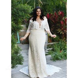 Plus size trouwjurk zeemeermin trouwjurken van de schouder vintage kanten bruid jurken Vestido de noiva robe de mariiee