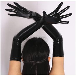 Grande taille Wetlook PVC Latex PU Faux cuir gants brillant Long gant Punk Hip-Jazz tenue de club Cosplay Costumes gantelet Luvas