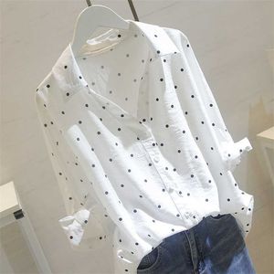 Chemisier en lin blanc de grande taille, chemise à la mode pour femmes, hauts et chemisiers d'automne, à pois, OL blusas 5XL 220122