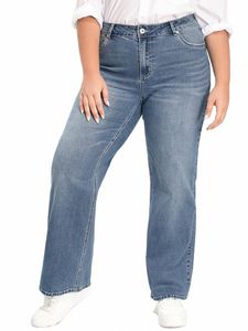 Jeans à jambes larges pour femmes, taille haute, coupe droite, jeans extensibles sur toute la longueur, 100 kg, 175 cm de hauteur, jeans en denim P2Ag #