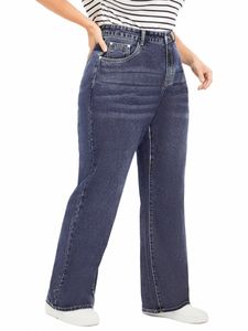 Jeans à jambes larges de grande taille pour femmes extensibles taille haute jambes droites coupe ample 100 kg 175cms Tall Lady Denim Jeans 2023 D7aW #