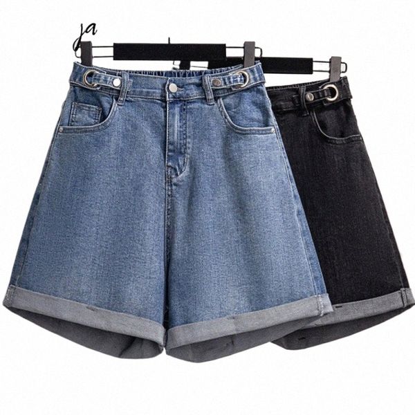 Plus Size Wide Leg Shorts Jeans Femmes 7XL High Street American Élégant Chic Élastique Taille Haute Demin Court Pantalon Surdimensionné Mujer U7zP #
