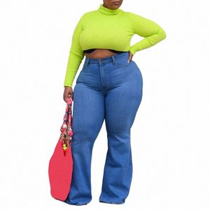 Plus Size Wide Lge Super Stretchy Flare Jeans Mom 4XL Herfst Lente Sexy Hoge Taille Matching Slim Fit Skinny Denim Bell Bottoms G2uN #