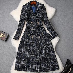 plus la taille hiver tweed laine vestes et manteaux mode double boutonnage vintage plaid long mélange de laine manteau LJ201106