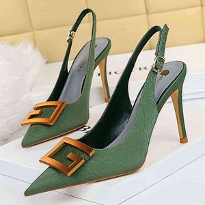 Plus maat vrouwen 7,5 cm 9,5 cm hoge hakken Slingback Sandals Lady Buckle Stripper Sandles Luxury merkontwerper Low Heels Prom schoenen G220520