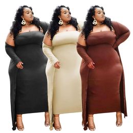 Grande taille femmes vêtements robe unie Sers Sexy deux pièces robe de soirée 2021 nouveautés ensemble Dress291h