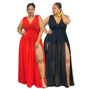 Plus Size Vrouwen Kleding Zomer Verjaardag Lange Jurken Party Transparant See Through Mesh Jurk Sexy Maxi Rok