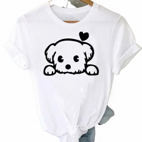 Plus Size Femmes Dog Heartbeat Imprimer T-shirt Fille drôle 90s Imprimer T Tee Fi Tshirt pour Femme Chemise Rouge Vêtements Tops S2Ka #