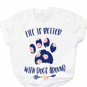 Plus la taille des femmes chien maman lettres animal fr à manches courtes Fi imprimé été dame vêtements pour femmes hauts t-shirt t-shirts porter chemise W6w2 #