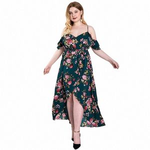 Plus Size Femmes Dr Summer Floral Imprimé Bohème Bretelles Dr Femmes Plus Taille Vacati Boho Dr Beach Split Maxi 38Zt #