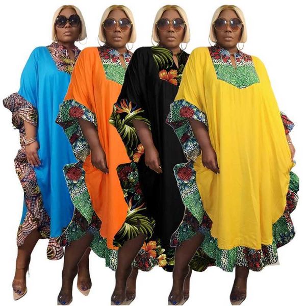 Grande taille femmes Robe Designer robes 2023 été nouveau volant bord imprimé panneau grande jupe discothèque Robe Robe