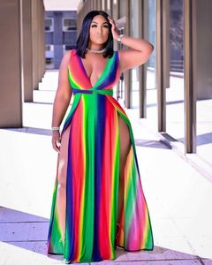 Grande taille femmes robes 2023 été nouvelle longue Maxi robe ample Multi couleur grande balançoire sans manches robe dame jupe XXL XXXL