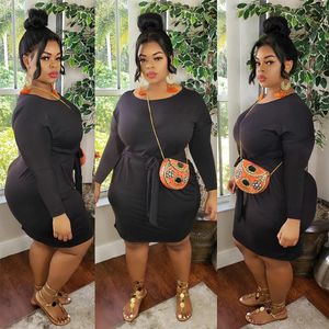 Plus Size Dames Jurken 3XL 4XL 5XL Solid Long Mouw Bandage Electie Jurken Casual Daily Dress Boven Knieën