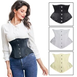 Ceinture corset sous le buste pour femmes, grande taille, 4 os plats en acier et 12 os en spirale en acier, avec broderie en brocart237O