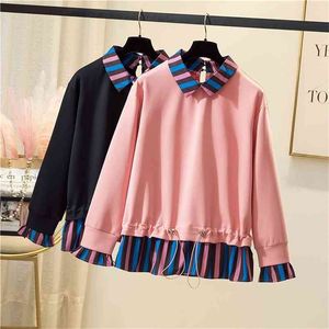 Plus Size Dames Herfst Winter Hoodies Turn-DDown Collar Fake Tweedelig Sweatershirt Koreaans Japan Vrouwelijke Top GX1234 210506