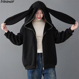 Sudadera con capucha de talla grande para mujer, bonita chaqueta de conejo, moda informal para el hogar, abrigo grueso de otoño, jersey japonés 210531