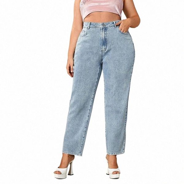 Plus la taille des femmes jeans automne bleu foncé 175cm de hauteur extensible et ample aile droite 6XL 100kgs courbe dame mince dame denim pantalon 24KI #