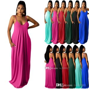 Vestidos largos de talla grande para mujer vestido suelto informal 2022 diseñador Sling Sexy falda de una pieza con bolsillo ropa de verano para mujer