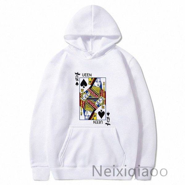 Tallas grandes Mujeres Hombres Otoño Invierno Naipes Poker Q Imprimir Sudaderas con capucha Rey Reina Sudadera Ropa masculina Harajuku Sudadera con capucha divertida B9Gq #