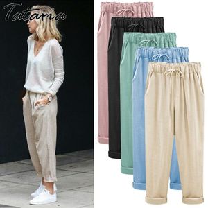 Grande taille femmes pantalons lin coton décontracté Harem couleur bonbon Harajuku vert pantalon femme cheville longueur femme 210514