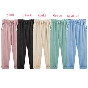 Plus Taille Femmes Pantalons Lin Coton Casual Harem Candy Couleur Harajuku Pantalon vert Femme Longueur de la cheville Femme 210428