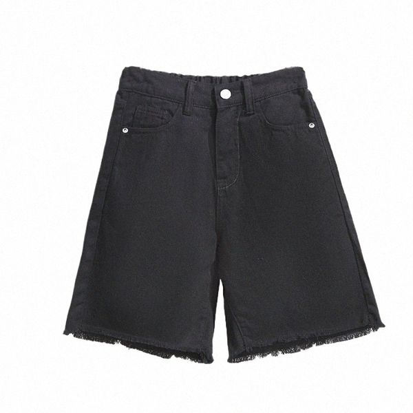 Tallas grandes Bermudas para mujer Cintura cómoda Deshilachado Dobladillo crudo Pantalones cortos de mezclilla rasgados Pantalones cortos de color negro con bolsillos ouc1531 N4Sq #