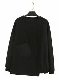Grote maten Dameskleding Ruimvallend Lente Herfst Nieuw Lg-mouwen Ronde hals Zwart sweatshirt Premium polyester-katoenmix Topja 996T#
