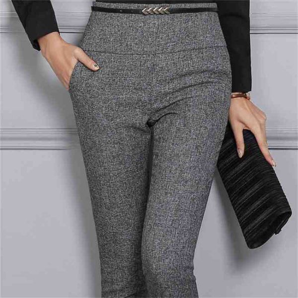 Ropa de mujer de talla grande S-4XL Temperamento Slim High Cintura Pantalones femeninos Otoño Damas Pantalones de oficina de alta calidad 210527