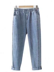 Jeans pour femmes de grande taille élastique taille haute stretch printemps été jeans en denim extensible bout à bout et pantalon mince bas rabattable 4XL r1H7 #