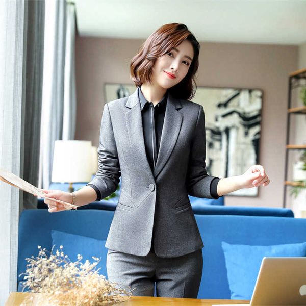 Plus la taille des femmes S-4XL haute qualité vêtements professionnels entretien de mode vêtements de travail formels costume décontracté pantalon 2 pièces ensemble 210527