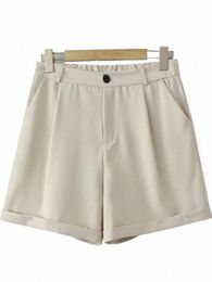 Shorts pour femmes de grande taille Short blazer intelligent de couleur unie avec braguette zippée à la taille extensible avant et tissu N-Stretch 58cR #
