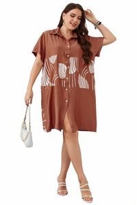 T-shirt pour femmes de grande taille Dr Turn-Down Col Robe avec poche Butt Down Summer Manches courtes Robe Chemise Caual Loose Cloth A0lW #