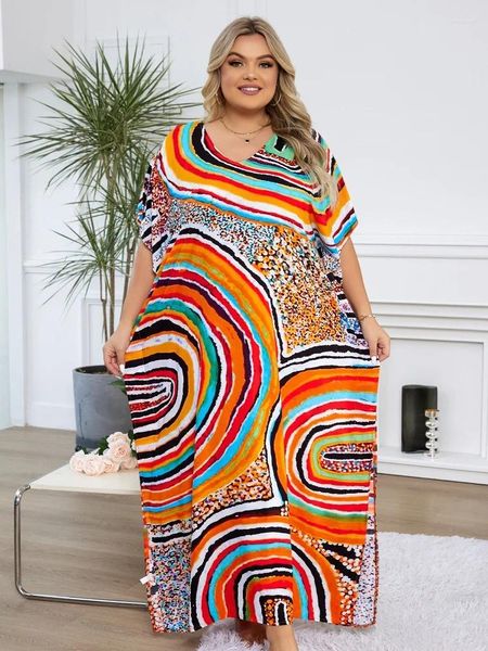 Plus taille femme balasside lâche Kaftan House Robe Holidaywearwear coloré imprime colorée boho confortable combinaison de maillot