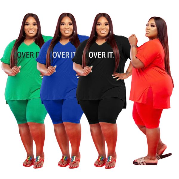 Grande taille femmes tenues courtes 2 pièces Shorts ensemble survêtements femmes col en v grande taille 5x lettre imprimé costume décontracté