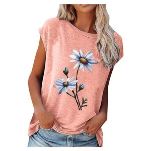 Plus Taille Femmes Summer T-shirt Casual O Cou À Manches Courtes Imprimé Floral Funny Tshirt Oversize Femme Streetwear Pull Tee Tops 210522