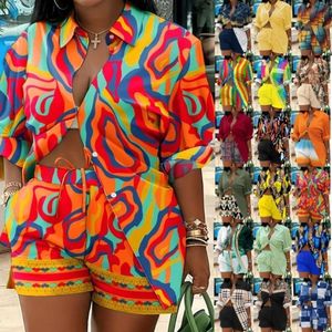 Plus size dames tracksuits strand resort stijl kleding ontwerper mode bedrukte blouses shirts shorts shirts shirts tweedelige set matching outfits