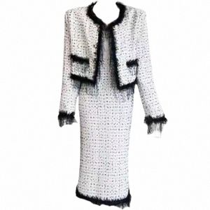 Plus Taille Femmes Vintage Tweed Hiver Y2K Costumes Jacke Manteau Top Et LG Jupe Deux Pièces Ensemble Tenue Jacquard Formelle Vêtements De Fête M9D1 #