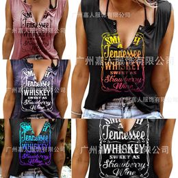 Plus Size Womens Clothes Xxxl XXXXL Débardeur T Shirt Nouvelle Lettre Drôle Imprimé Col V T-shirt Sans Manches Femme Dames Tees Crop Tops T-shirts