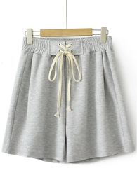 Vêtements de femme plus taille pour femmes Shorts de taille élastique avec cordon tissé tissé en tissu lâche pantalon largement.