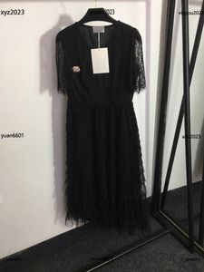 Plus Size dames designer kleding damesjurken V-hals meisje Jurk Maat S-XL hoge kwaliteit Black Lace rok luxe July03