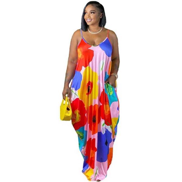 Vestido de mujer de talla grande Casual 3xl 4xl 5xl Tie Dye Colorido impreso Singido sin mangas verano Damas Sexy Loose Maxi Vestidos Mujeres