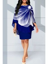 Vestido de mujer de talla grande Diseño asimétrico de estampado floral formal Dos piezas falsas Midi de rodilla para mujeres 240411