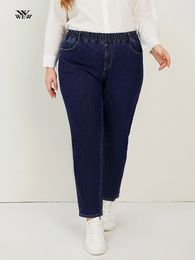 Grande taille femmes sarouel jean taille haute tirer sur maman jean extensible grande taille 8XL 175cms grand dame Denim lavage jean pantalon 240202