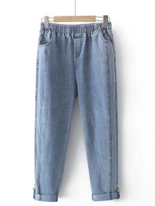 Jeans pour femmes de grande taille élastique taille haute Stretch printemps été Jeans en Denim extensible bouton et bas rabattable pantalon mince 4XL 240202