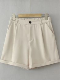 Plus size dames shorts massief gekleurde slimme blazer met zip -vlieg aan de voorste stretch tailleband en niet -stetch -stof 240322