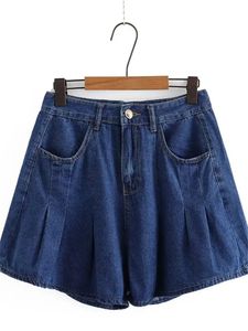 Plus size dames shorts wideleg met vouwen in de zomer dunne denim De niet -stetch jeans voor rondborstige dame om 240420 te dragen