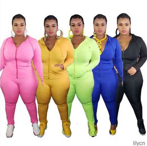 Plus la taille XL-5XL Femmes Survêtement couleur unie 2 pièces ensemble veste à manches longues + leggings sport jogger suis automne hiver vêtements tenues 3797