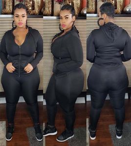 Plus size XL5XL Dames trainingspak effen kleur 2-delige set lange mouwen jasleggings sport jogger suis herfst winterkleding outfi3433701