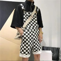 Talla grande XXL Mujeres Hombres Tablero de ajedrez A cuadros Mono corto Monos Botón Correas Mameluco Hip hop Playsuit Casual Liga suelta 240306